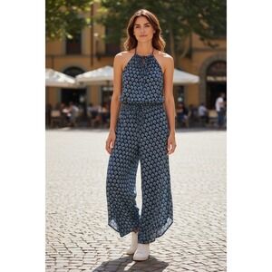 LOFT BEACH Navy White Halter Jumpsuit Size M Pool Party Cruise Resort Vacay Play